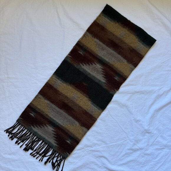 Vintage Berkshire reversible scarf w/fringe, brown/black/tan, EUC, southwestern - Picture 2 of 5